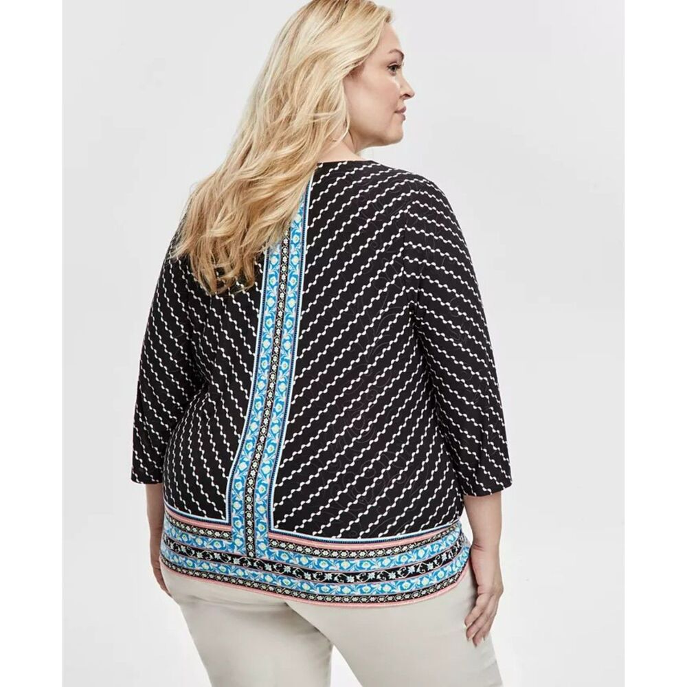 JM Collection Women's Plus Size Jacquard 3/4-Sleeve Top Size 2X, Black NWT - Picture 4 of 9